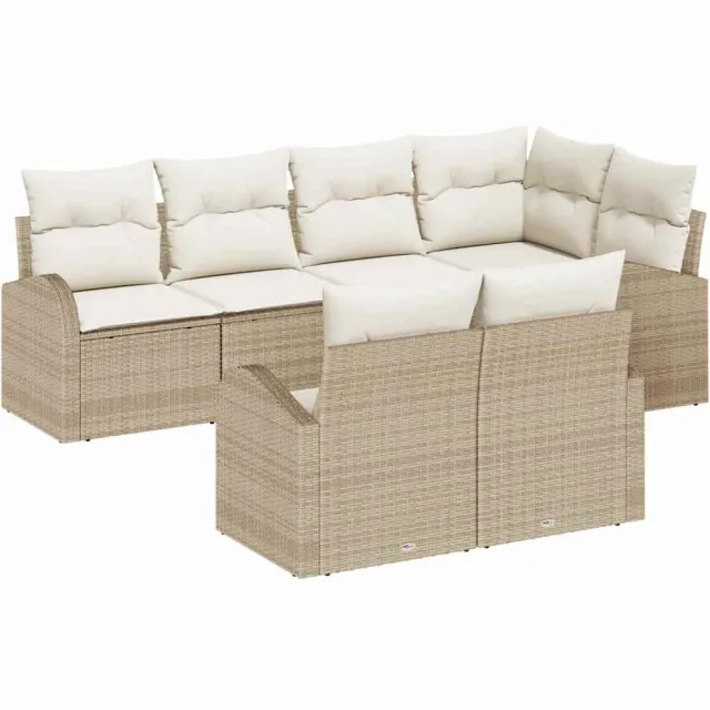 vidaXL Tuinbankenset 7 st Beige en Wit poly rattan