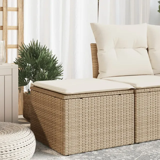 vidaXL Tuinkruk met kussen 55x55x37 cm poly rattan beige, foto 2