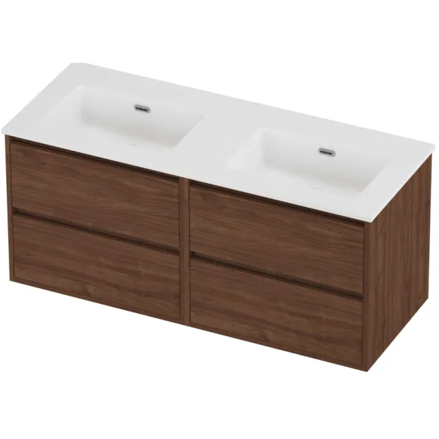 Proline Tribute Badmeubelset Porselein Elegant Dubbel 120x46x54 cm Mat White Indian Walnut Houtlook