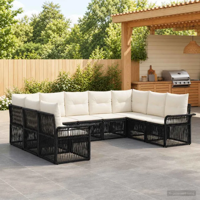 vidaXL Tuinbankenset 9 st 9-zits Zwart poly rattan, foto 2