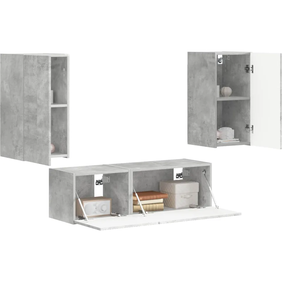 vidaXL TV Wandkast Set 4 st Beton Grijs Bewerkt hout
