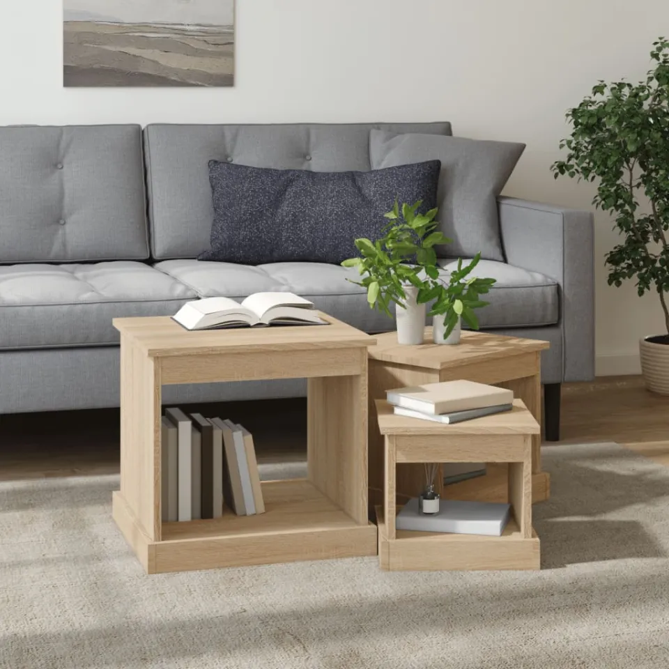 vidaXL 3-delige Salontafelset bewerkt hout sonoma eikenkleurig, foto 3