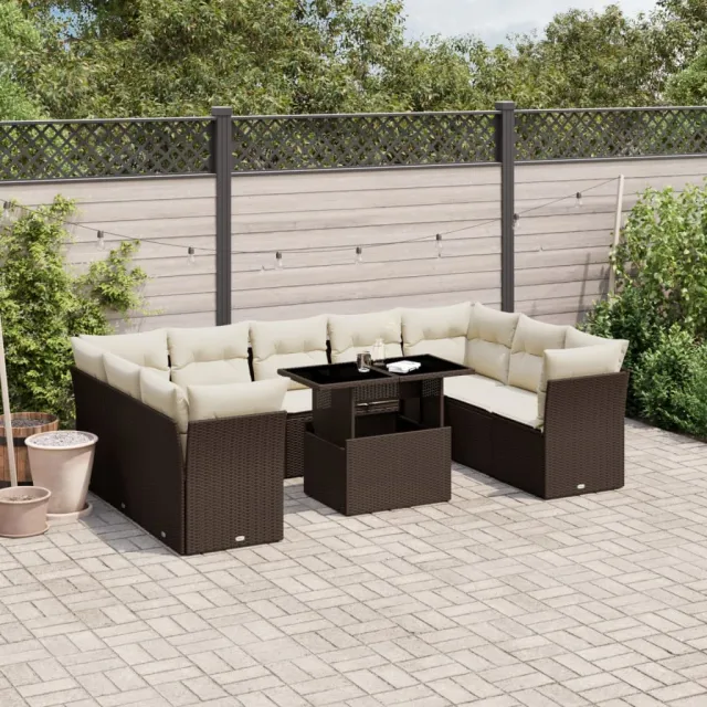 vidaXL 10-delige Loungeset met kussens poly rattan bruin, foto 2