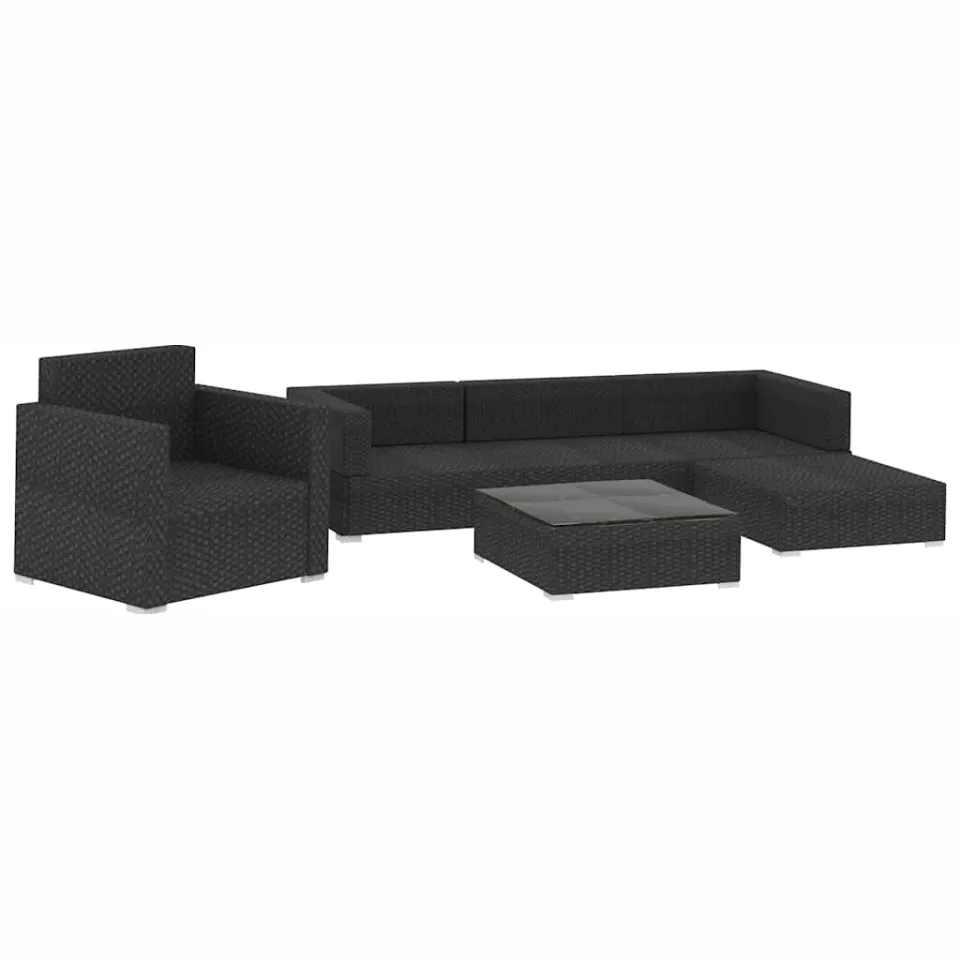 vidaXL 6-delige Loungeset met kussens poly rattan zwart, foto 2
