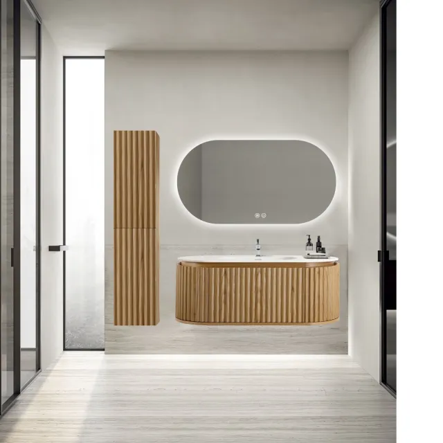 Boss & Wessing Badkamermeubelset BWS Benthe 1 Lade Greeploos Soft Close 99x42x52,5 cm Naturel Eiken Mat Wit