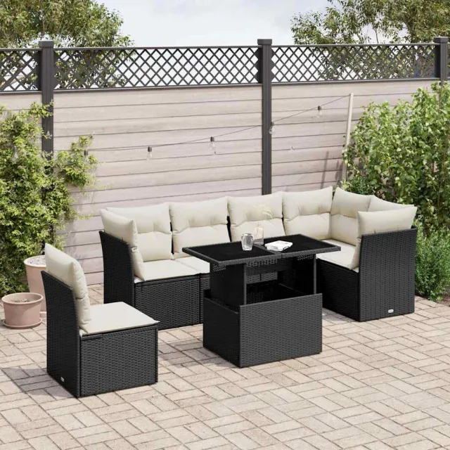 vidaXL 7-delige Loungeset met kussens poly rattan zwart, foto 2