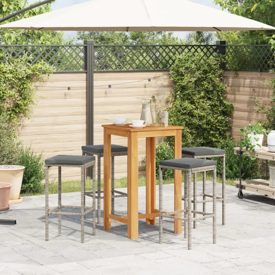 vidaXL 5-delige Tuinbarset massief acaciahout en poly rattan grijs, foto 3