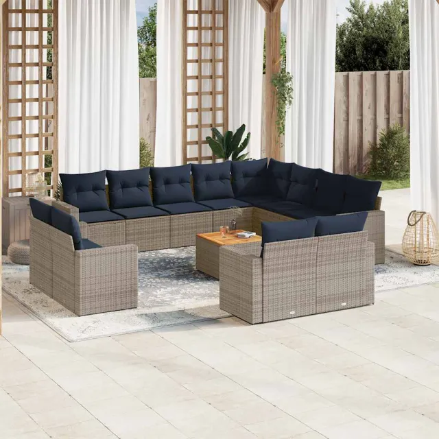 vidaXL 13-delige Loungeset met kussens poly rattan grijs, foto 2