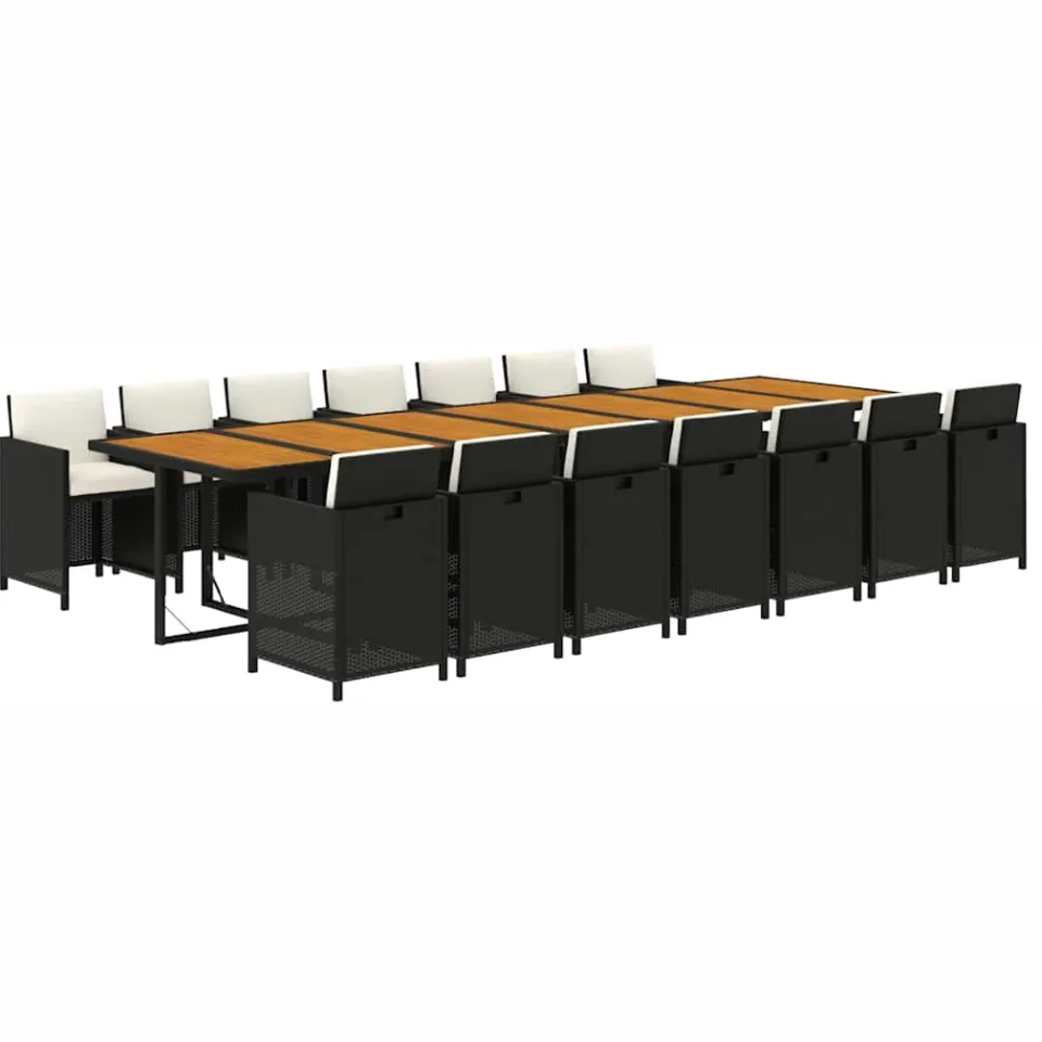 vidaXL 15-delige Tuinset met kussens poly rattan zwart