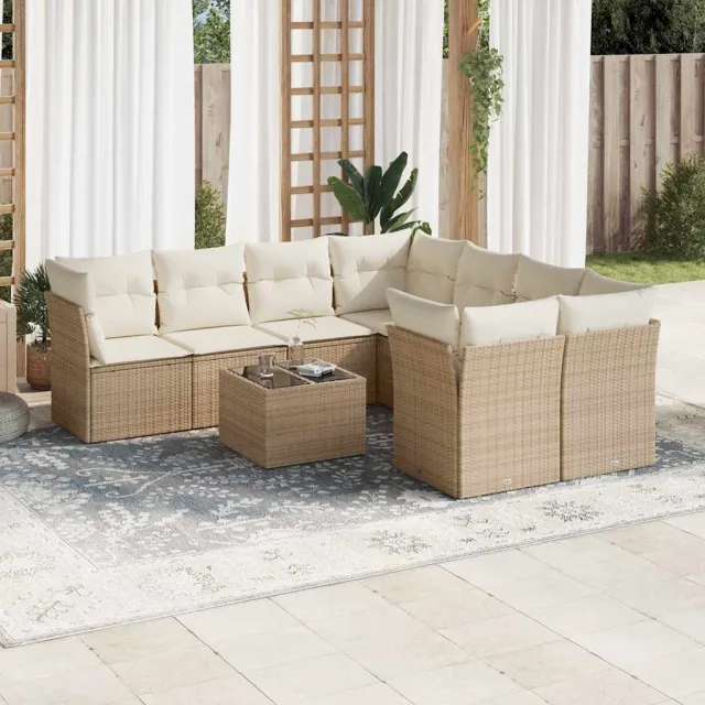 vidaXL 9-delige Loungeset met kussens poly rattan beige, foto 2