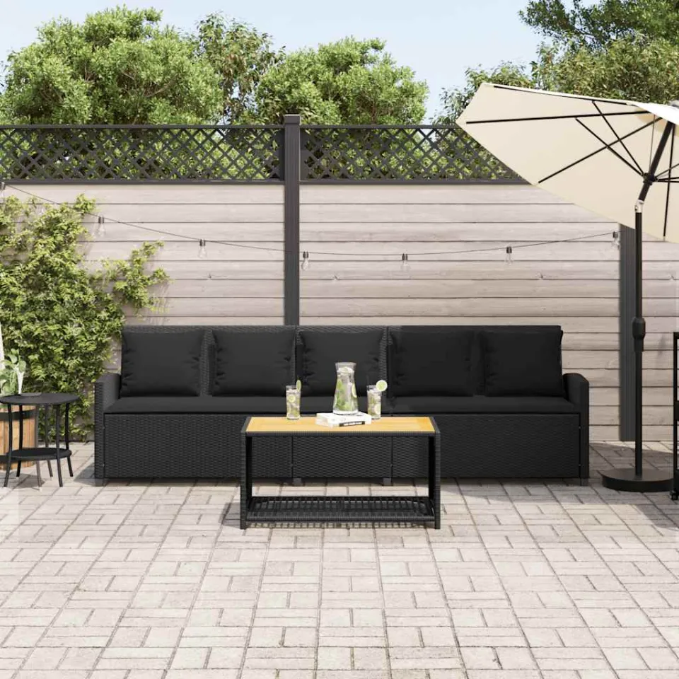 vidaXL Tuinbank 5-zits met kussens poly rattan zwart, foto 3