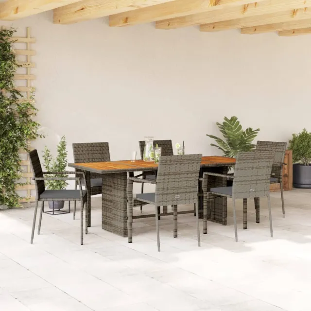vidaXL 7-delige Tuinset met kussens poly rattan grijs, foto 2