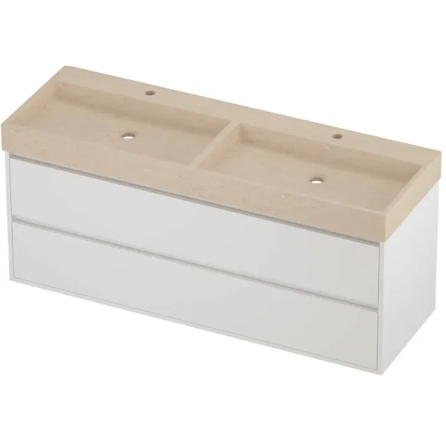 Proline Evoli Badmeubelset Hardsteen Loft 2 Gaten 140x46x62 cm Sand Stone Mat White Mat Wit