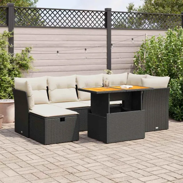 vidaXL 7-delige Loungeset met kussens poly rattan acacia zwart, foto 2