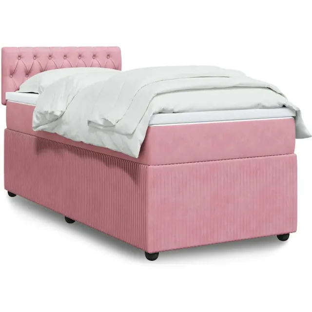 vidaXL Boxspring met matras fluweel roze 90x200 cm