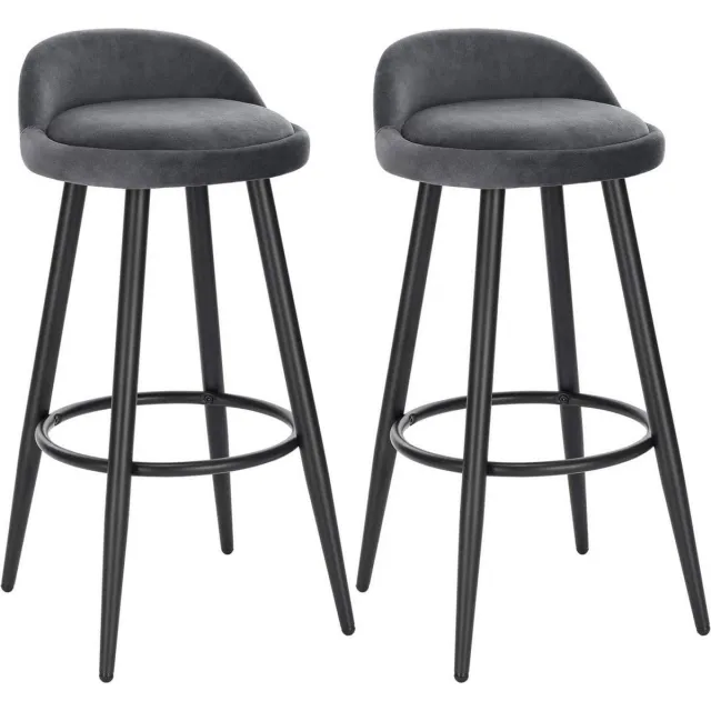 Happyment Velvet Barkrukken Tokio - Set van 2 - Grijs - Met rugleuning - Barstoelen ergonomisch - Keuken - Zithoogte 69cm