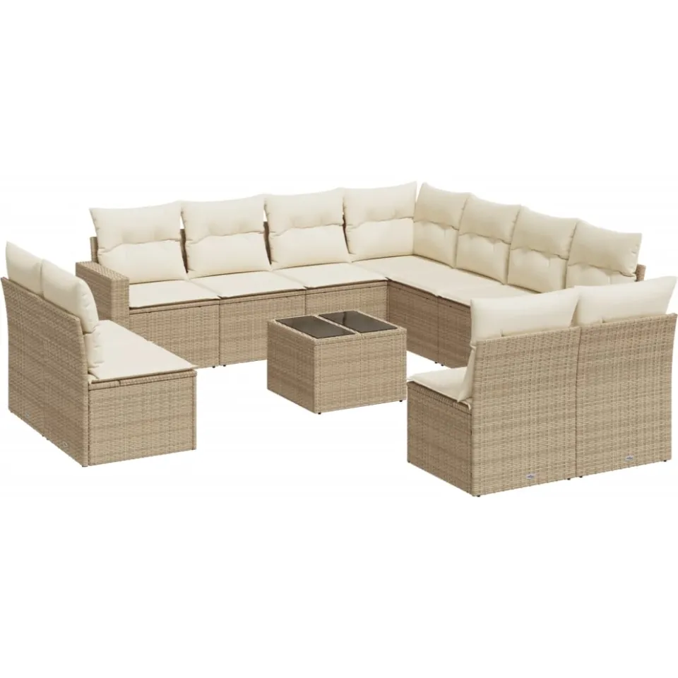 vidaXL 12-delige Loungeset met kussens poly rattan beige, foto 4