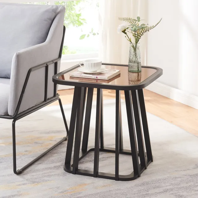 en.casa Bijzettafel Burgess 51x51x51 cm zwart en walnootkleurig [en.casa]