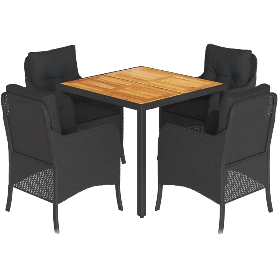 vidaXL 5-delige Tuinset met kussens poly rattan zwart, foto 3
