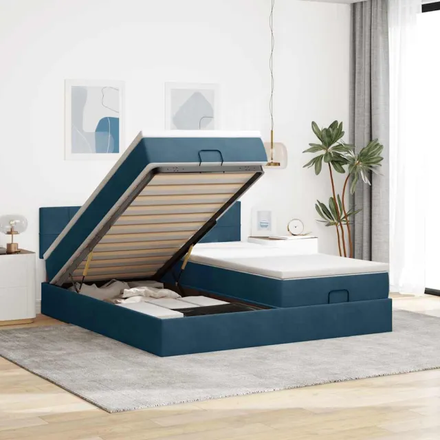 vidaXL Ottoman bed met matrassen 160x200cm fluweel donkerblauw blauw