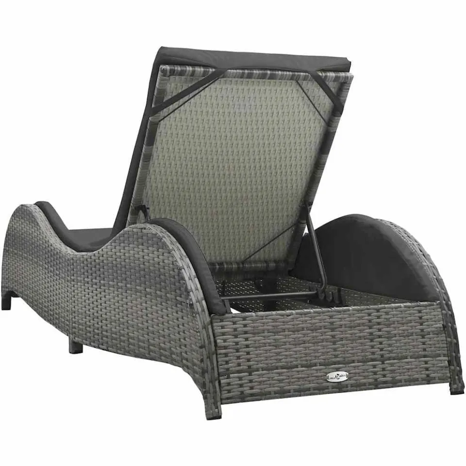 vidaXL Ligbed met kussen poly rattan antraciet, foto 4