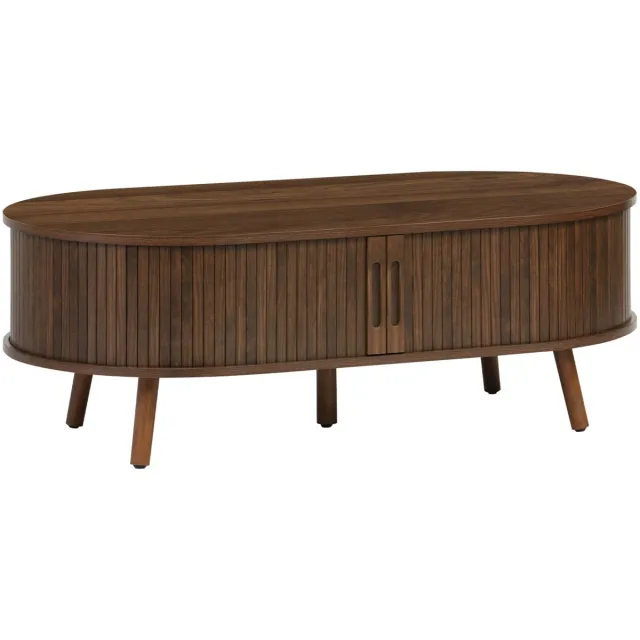 sweeek Salontafel met 2 schuifdeuren en 3 vakken met houteffect 110 x 59 x 39cm - legacy Walnoot