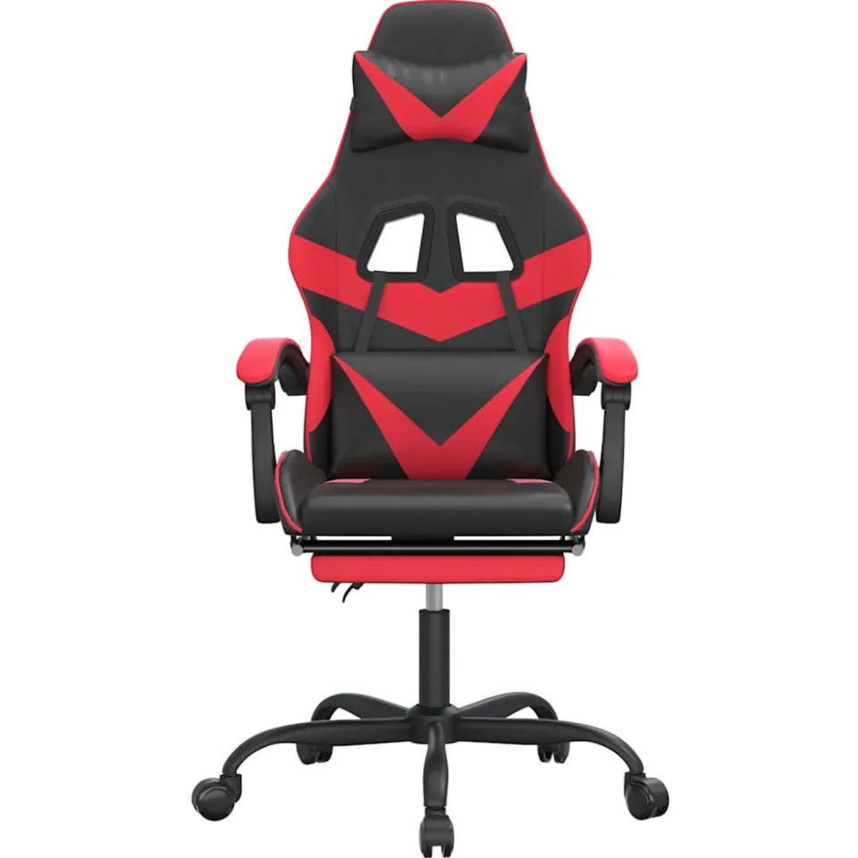 vidaXL Gamestoel draaibaar met voetensteun kunstleer zwart en rood