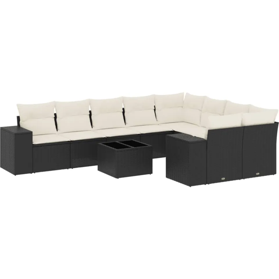 vidaXL 10-delige Loungeset met kussens poly rattan zwart, foto 3