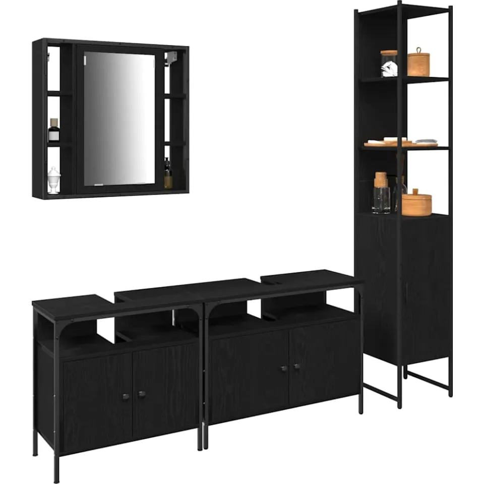 vidaXL Badkamermeubelset 4 st Zwart Eiken 33 x 33 x 185,5 cm