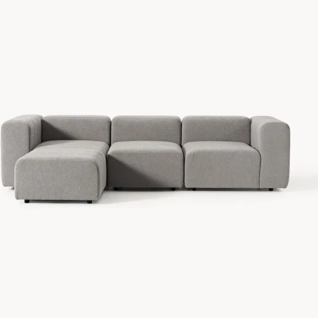 Westwing Collection Modulaire bouclé bank Lena (4-zits) met poef (links/rechts) Grijs