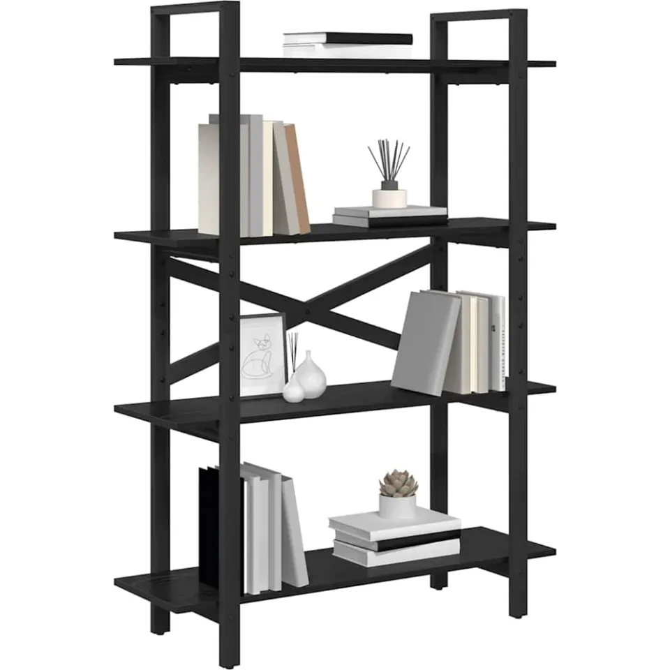vidaXL Boekenkast 4-laags 100 x 33,5 x 140 cm Bewerkt hout Zwart Eiken