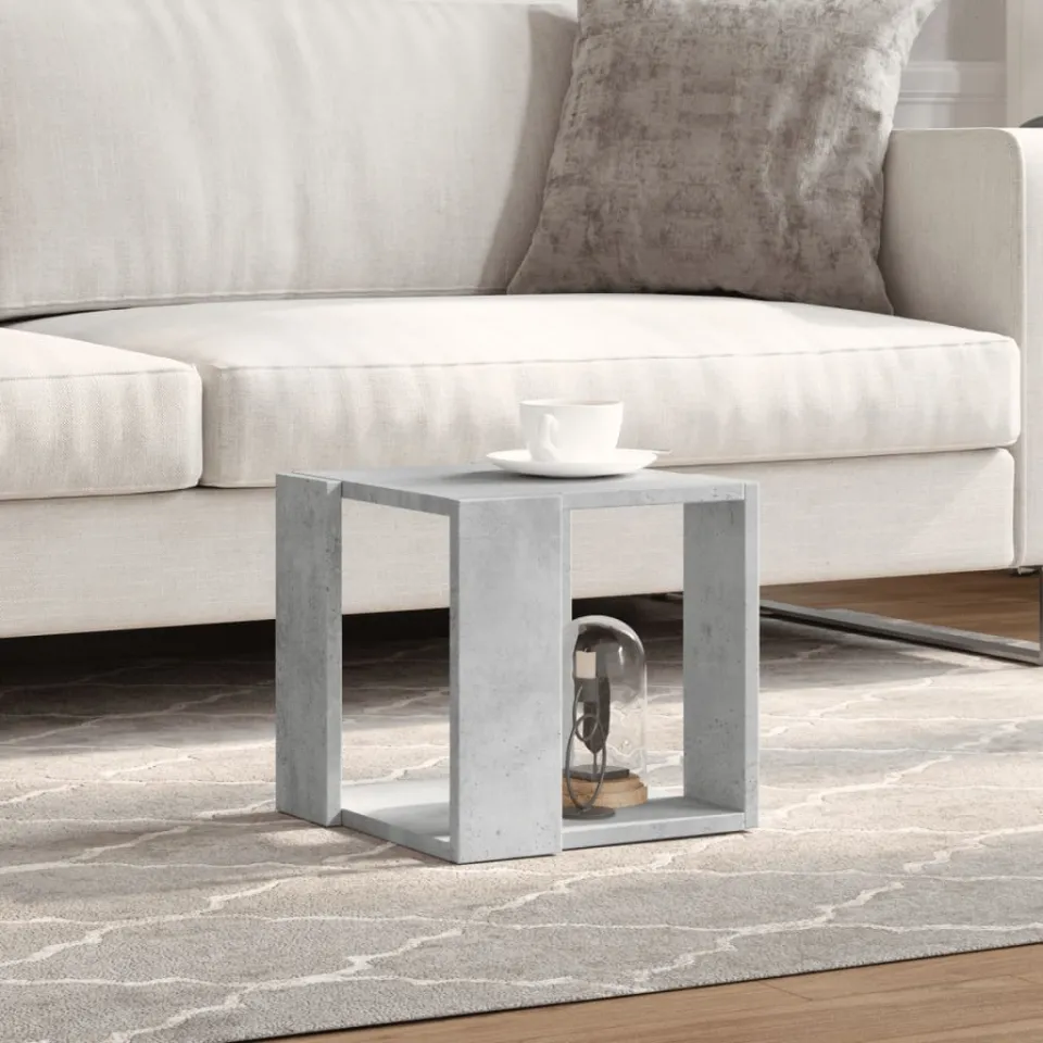 vidaXL Salontafel 32x32x30 cm bewerkt hout betongrijs grijs, foto 2