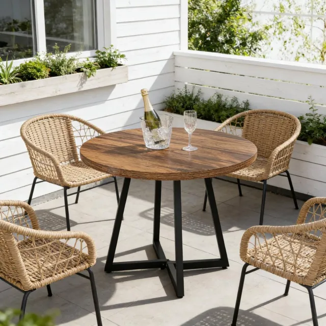 REDOM Ronde eettafel - Industrieel design - MDF tafelblad - Metalen frame - Voor keuken en woonkamer - 80 x 80 x 75 cm Zwart
