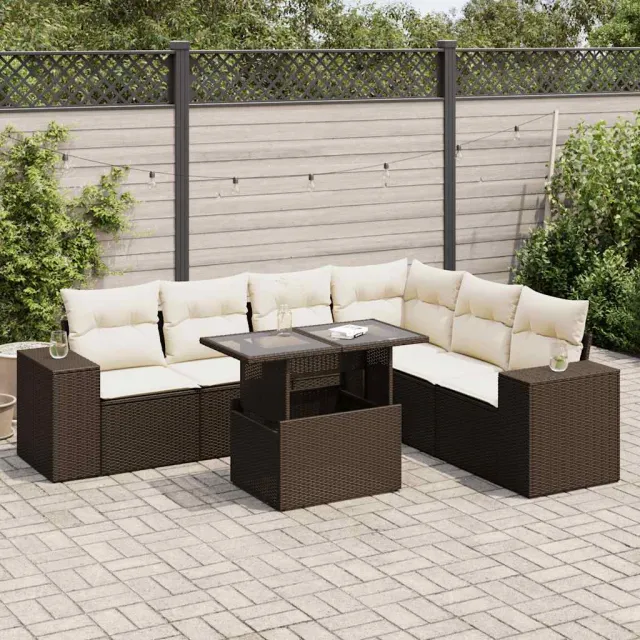 vidaXL 7-delige Loungeset met kussens poly rattan bruin, foto 2