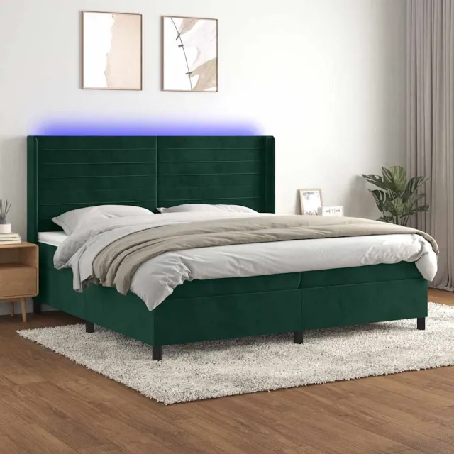 vidaXL Boxspring met matras en LED fluweel donkergroen 200x200 cm groen