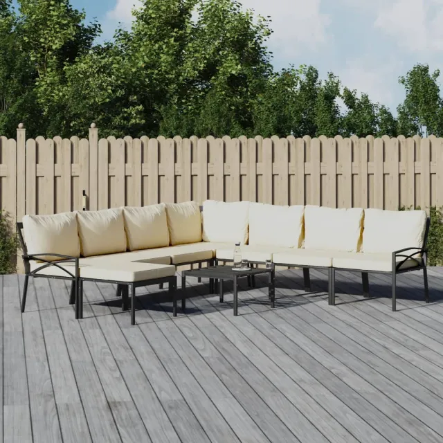 vidaXL 9-delige Loungeset met kussens staal zandkleurig, foto 2