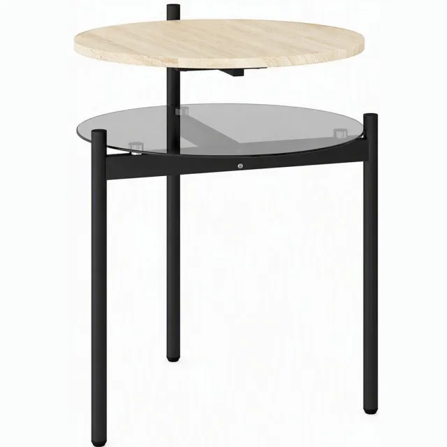 Homona Bijzettafel met glazen blad - Met verstelbare poten - 41,8 x 39,8 x 53,5 cm - Eikenlook/Zwart Bruin