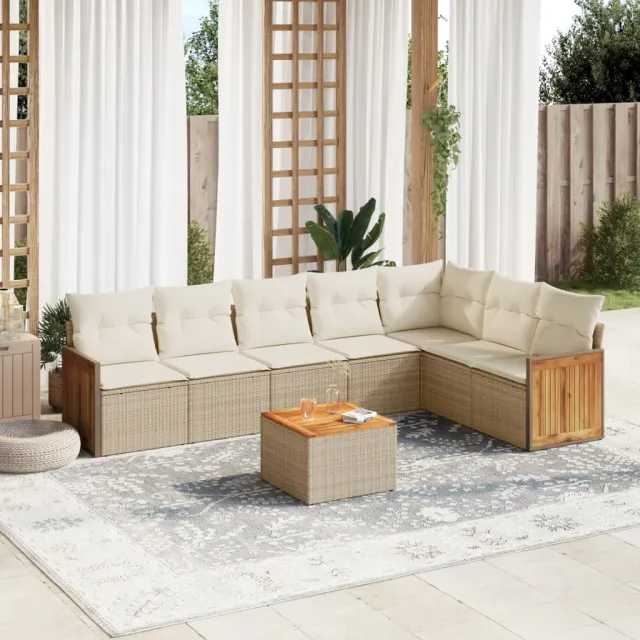 vidaXL 8-delige Loungeset met kussens poly rattan beige, foto 2