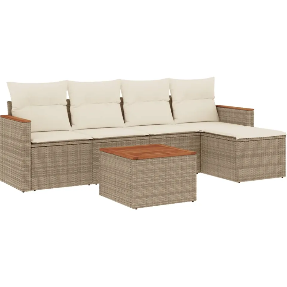 vidaXL 6-delige Loungeset met kussens poly rattan beige, foto 3