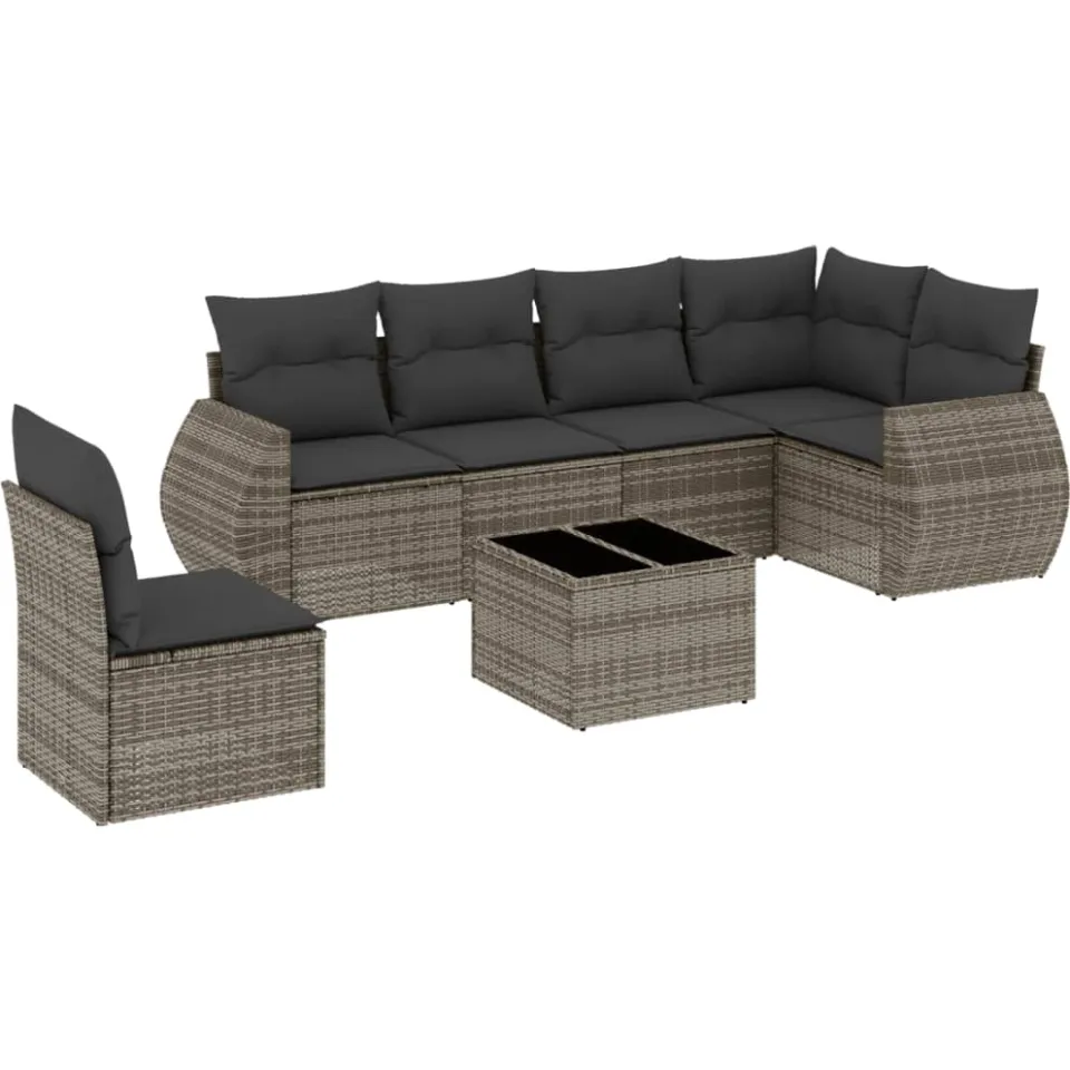 vidaXL 7-delige Loungeset met kussens poly rattan grijs