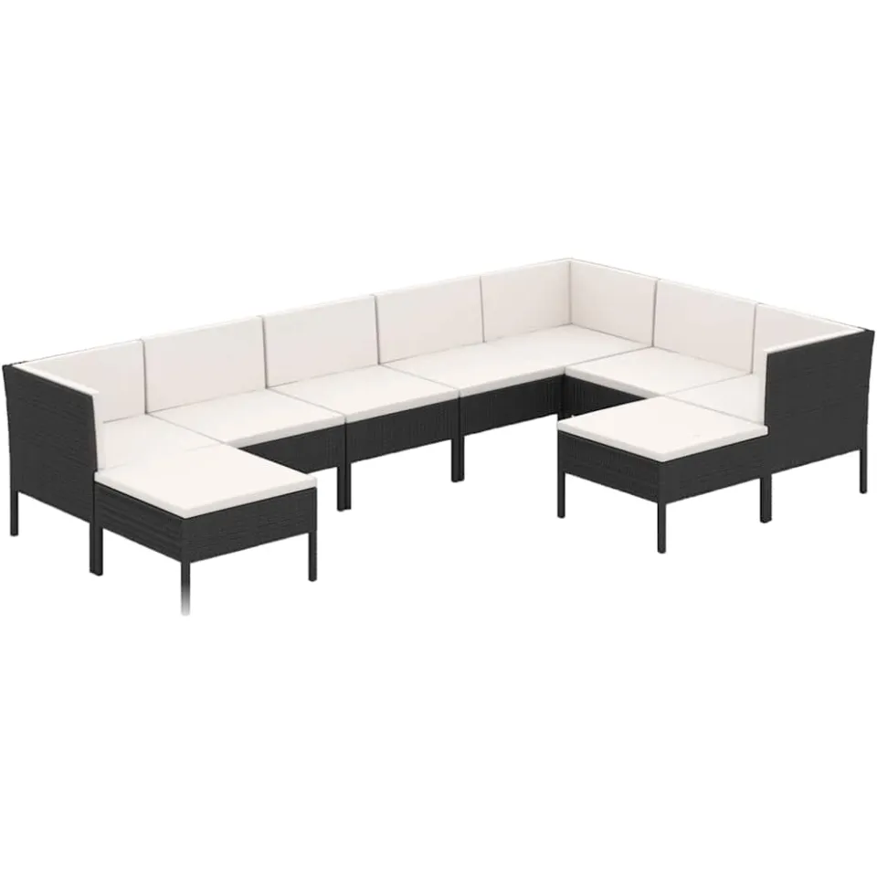 vidaXL 9-delige Loungeset met kussens poly rattan zwart, foto 3