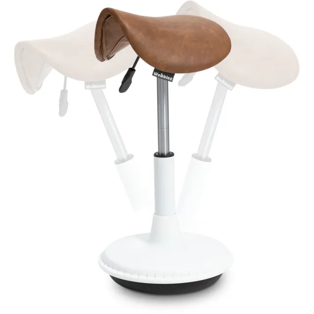 Wobblez Stable Zadelkruk - in hoogte verstelbare wiebelkruk van 45-65 cm - Cognac zadel Wit frame