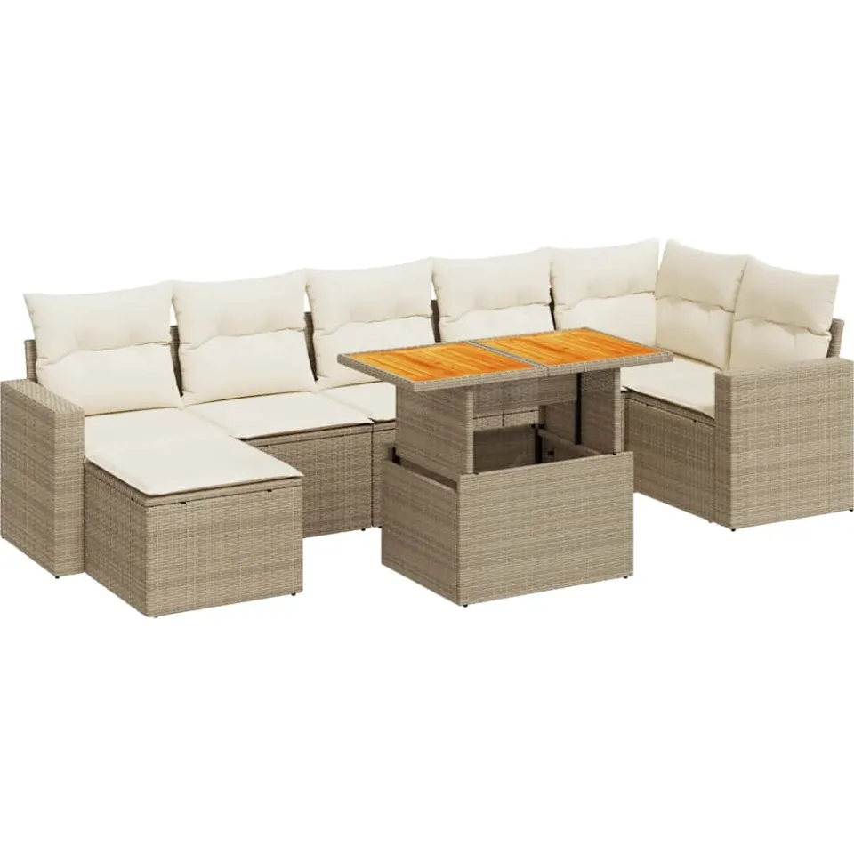 vidaXL 8-delige Loungeset met kussens poly rattan beige, foto 3