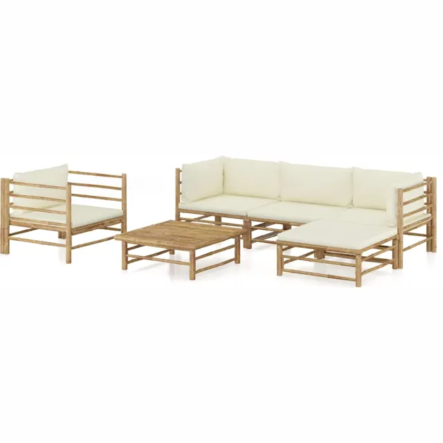 vidaXL 6-delige Loungeset met crèmewitte kussens bamboe