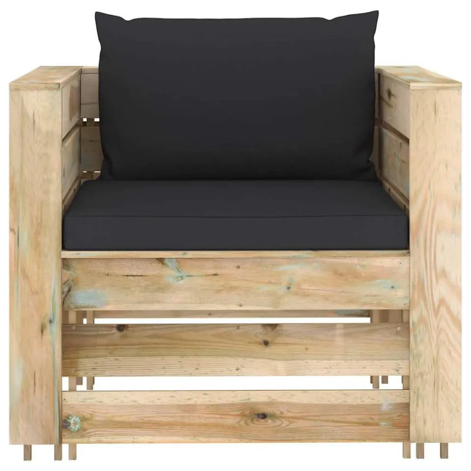 vidaXL 2-delige Loungeset met kussens groen geïmpregneerd hout Zwart