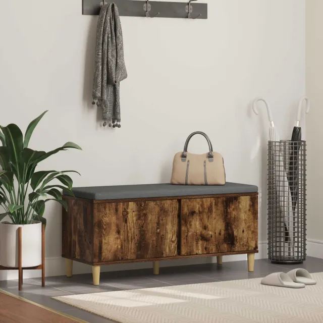vidaXL Halbank met kussen met opslag Gerookte Eik 100 x 38 x 46 cm Bruin