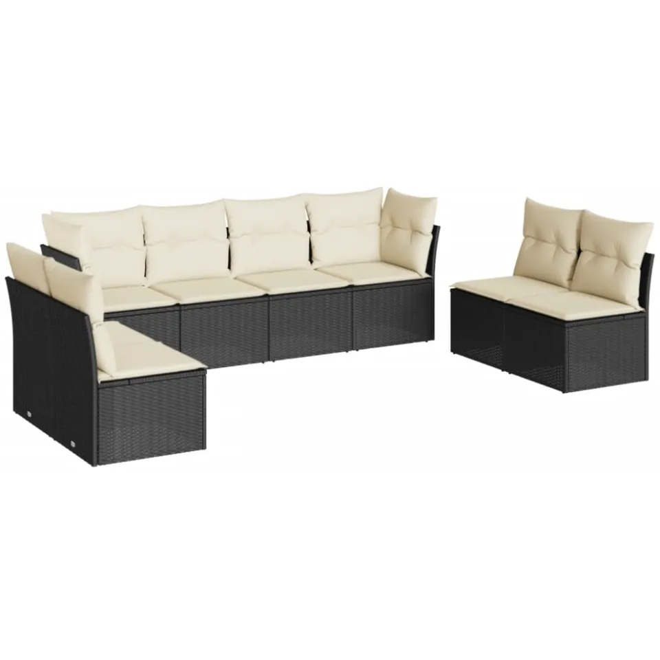 vidaXL 8-delige Loungeset met kussens poly rattan zwart