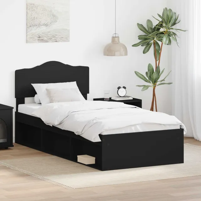 vidaXL Bedframe met hoofdeinde Zwart 90 x 200 cm Massief grenenhout