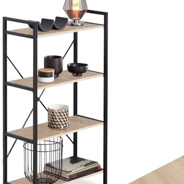 Tectake Boekenkast met 4 Niveaus - Stevige Staande Plank in Industrieel Design - Zwart Metalen Frame, Vintage Houten Plank - 67,5 x 31,5 x 121,5 cm - (Licht Hout, Sonoma Eiken) lichtbruin
