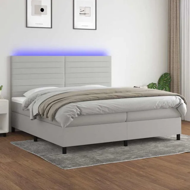 vidaXL Boxspring met matras en LED stof lichtgrijs 200x200 cm grijs